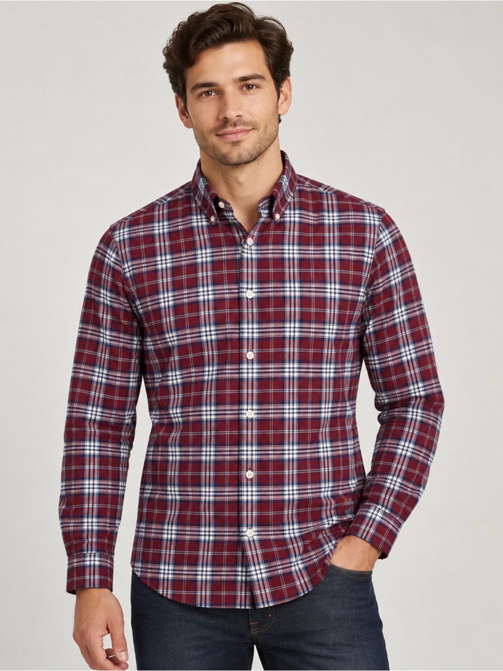 Brooks Brothers Burgandy Plaid Button-Down Shirt Size L- Like New